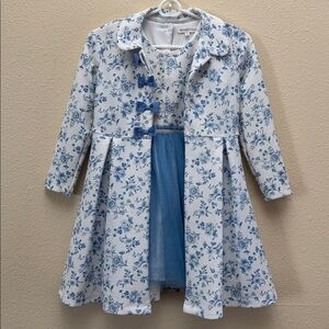 Nannette Kids Floral Blue and White Kids 2 Piece Set Dress & Coat Size 6X